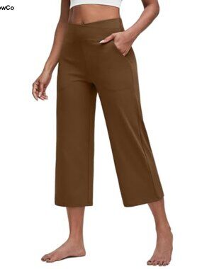 G4Free Capri Pants Wide Leg Cross Waist Yoga Pants with Pockets